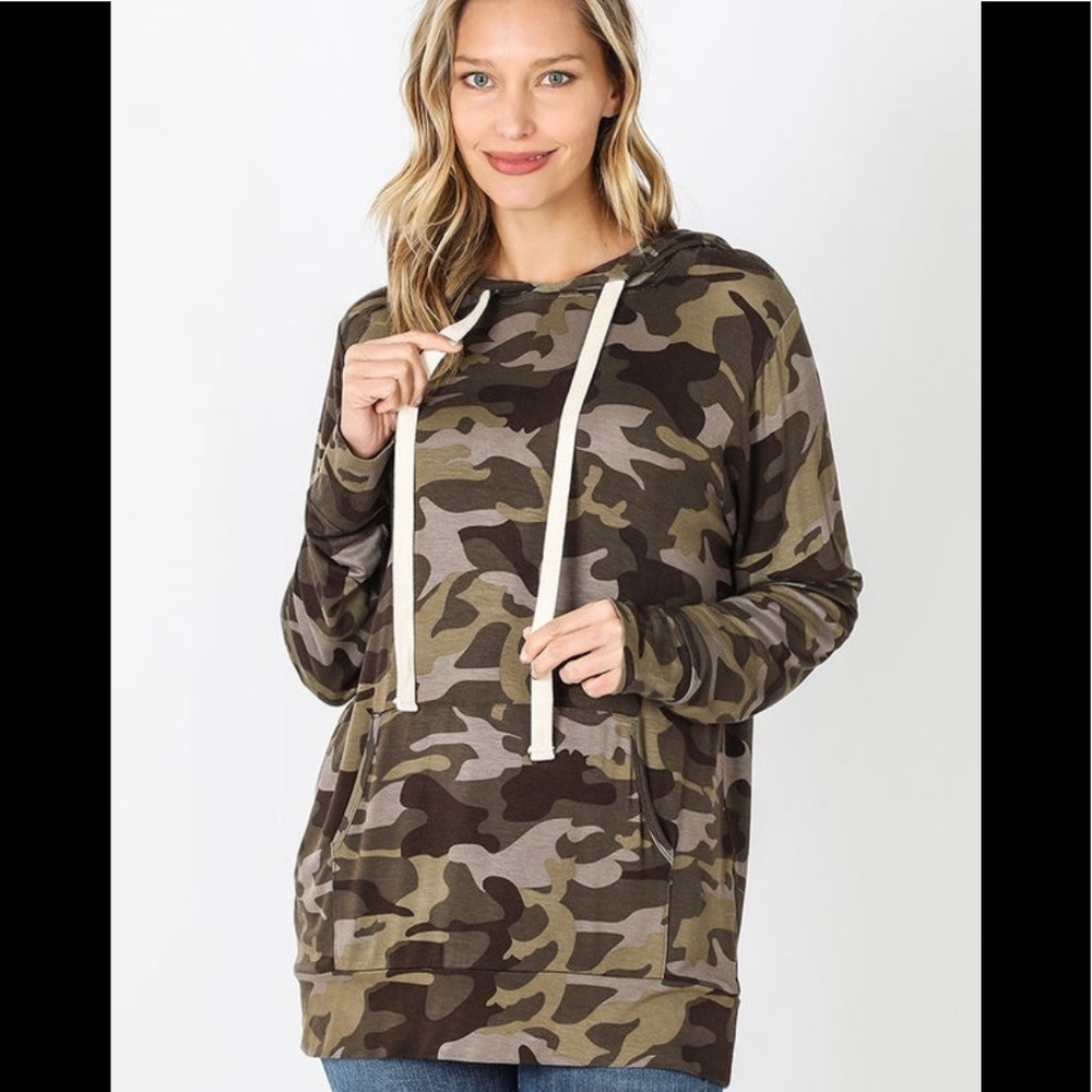 Camouflage Hoodie with Kangaroo Pockets, Large